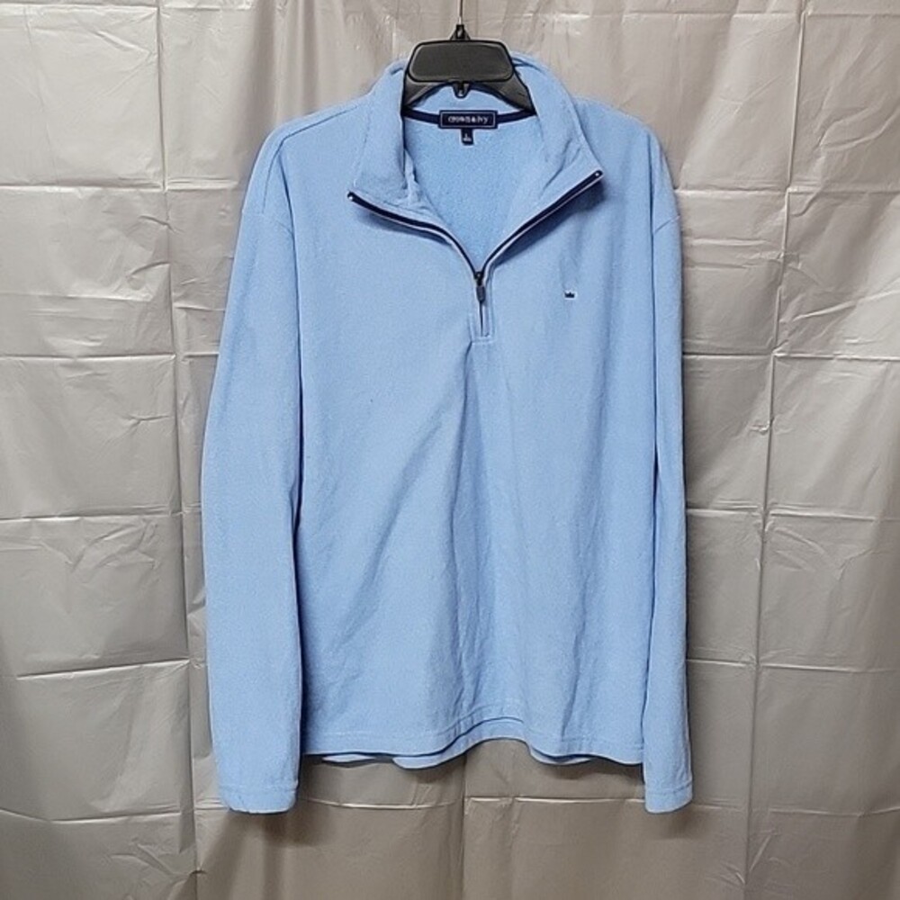 Crown & Ivy Men's Sweater with quarter zip size Lg light Blue Logo Comfort Light